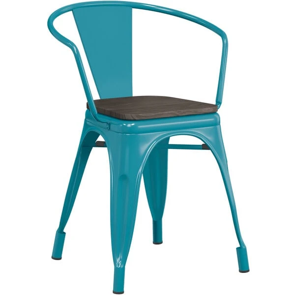 Best Pirce ๐ LT&S Alloy Series Lancaster Table & Seating Alloy Series Teal Metal Indoor Industrial Cafe Arm Chair With Black Wood Seat ๐ฏ - Image 2