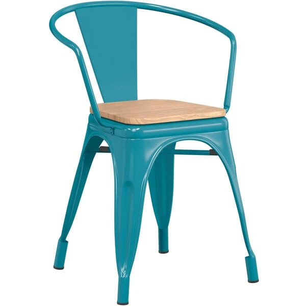 Budget ๐ LT&S Alloy Series Lancaster Table & Seating Alloy Series Teal Metal Indoor Industrial Cafe Arm Chair With Natural Wood Seat ๐งจ - Image 2