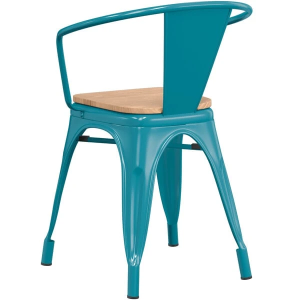 Budget ๐ LT&S Alloy Series Lancaster Table & Seating Alloy Series Teal Metal Indoor Industrial Cafe Arm Chair With Natural Wood Seat ๐งจ - Image 3