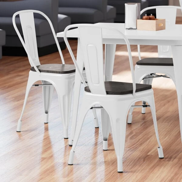 Hot Sale ๐ LT&S Alloy Series Lancaster Table & Seating Alloy Series White Metal Indoor Industrial Cafe Chair With Vertical Slat Back And Black Wood Seat ๐