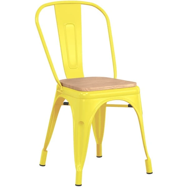 Brand new 🎁 LT&S Alloy Series Lancaster Table & Seating Alloy Series Yellow Metal Indoor Industrial Cafe Chair With Vertical Slat Back And Natural Wood Seat 😉 - Image 2