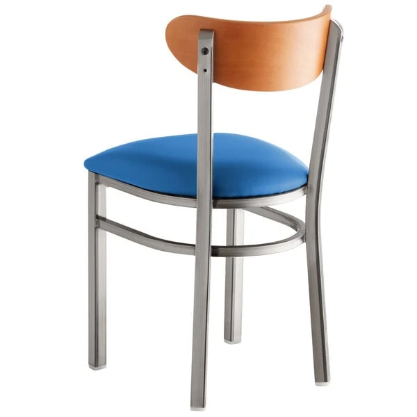 Budget 🔔 LT&S Boomerang Series Lancaster Table & Seating Boomerang Clear 🧥 Coat Chair With Blue Vinyl Seat And Cherry Back ✔️ - Image 3