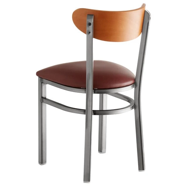 Brand new 😀 LT&S Boomerang Series Lancaster Table & Seating Boomerang Clear 🧥 Coat Chair With Burgundy Vinyl Seat And Cherry Back 👍 - Image 2