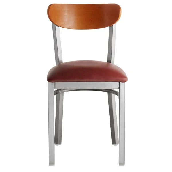 Brand new 😀 LT&S Boomerang Series Lancaster Table & Seating Boomerang Clear 🧥 Coat Chair With Burgundy Vinyl Seat And Cherry Back 👍 - Image 3