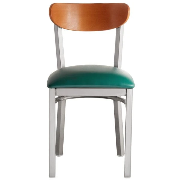 Best Pirce ⭐ LT&S Boomerang Series Lancaster Table & Seating Boomerang Clear 🧥 Coat Chair With Green Vinyl Seat And Cherry Back 👏 - Image 3