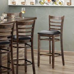 Cheap ???? Lancaster Table & Seating Vintage Ladder Back Bar Height Chair With Black Padded Seat ????