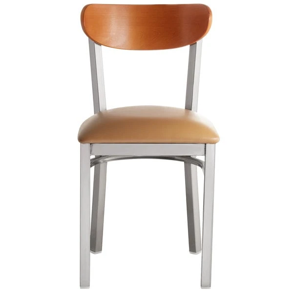 New ๐ LT&S Boomerang Series Lancaster Table & Seating Boomerang Clear ๐งฅ Coat Chair With Light Brown Vinyl Seat And Cherry Back ๐ฏ - Image 3