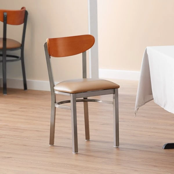 New ๐ LT&S Boomerang Series Lancaster Table & Seating Boomerang Clear ๐งฅ Coat Chair With Light Brown Vinyl Seat And Cherry Back ๐ฏ - Image 4