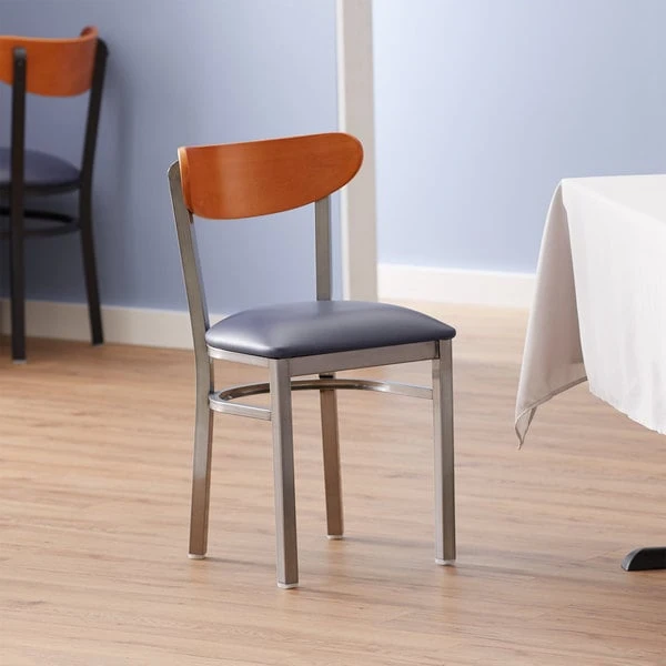 Flash Sale ๐ LT&S Boomerang Series Lancaster Table & Seating Boomerang Clear ๐งฅ Coat Chair With Navy Vinyl Seat And Cherry Back ๐งจ - Image 4