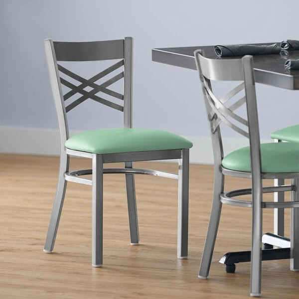 Brand new โจ Lancaster Table & Seating Clear ๐งฅ Coat Cross Back Chair With Seafoam Padded Seat ๐ฅ