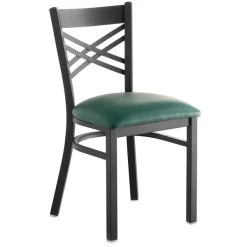 Wholesale 🔔 Lancaster Table & Seating Cross Back Black Chair With Green Vinyl Seat ✔️