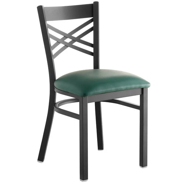 Wholesale 🔔 Lancaster Table & Seating Cross Back Black Chair With Green Vinyl Seat ✔️