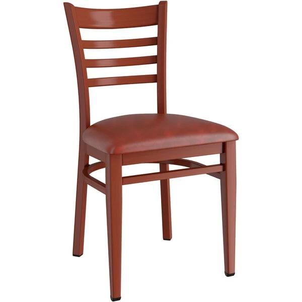 Promo 🎁 LT&S Spartan Series Lancaster Table & Seating Spartan Series Metal Ladder Back Chair With Mahogany Wood Grain Finish And Burgundy Vinyl Seat ✔️ - Image 2