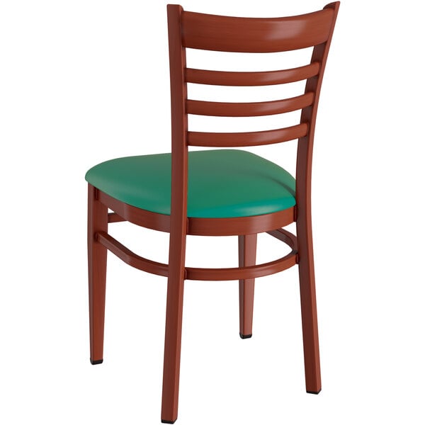 Lancaster Table & Seating Spartan Series Metal Ladder Back Chair with Mahogany Wood Grain Finish and Green Vinyl Seat Wholesale ???? LT&S Spartan Series Lancaster Table & Seating Spartan Series Metal Ladder Back Chair With Mahogany Wood Grain Finish And Green Vinyl Seat ⌛ -Lancaster Shop unnamed file 2817