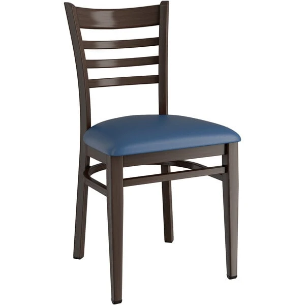 Cheapest ๐ LT&S Spartan Series Lancaster Table & Seating Spartan Series Metal Ladder Back Chair With Walnut Wood Grain Finish And Navy Vinyl Seat ๐ - Image 2