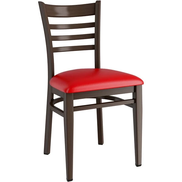 Coupon 😉 LT&S Spartan Series Lancaster Table & Seating Spartan Series Metal Ladder Back Chair With Walnut Wood Grain Finish And Red Vinyl Seat ✨ - Image 2