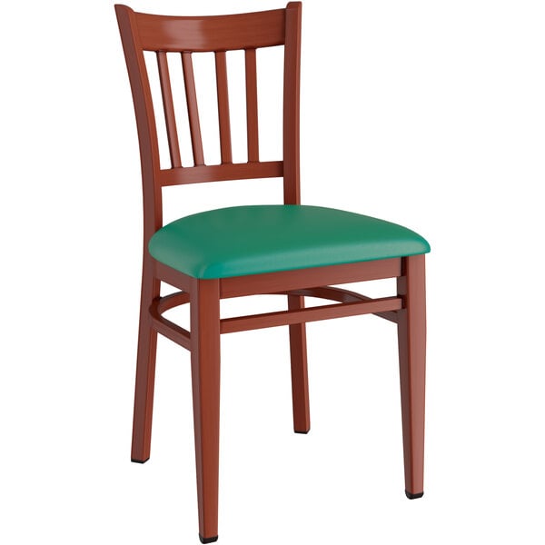 Lancaster Table & Seating Spartan Series Metal Slat Back Chair with Mahogany Wood Grain Finish and Green Vinyl Seat Wholesale ???? LT&S Spartan Series Lancaster Table & Seating Spartan Series Metal Slat Back Chair With Mahogany Wood Grain Finish And Green Vinyl Seat ???? -Lancaster Shop unnamed file 2831