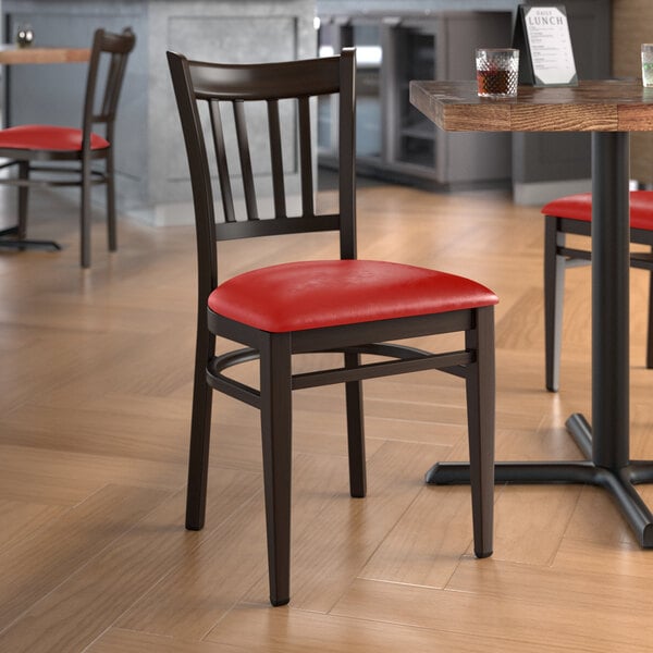 Lancaster Table & Seating Spartan Series Metal Slat Back Chair with Walnut Wood Grain Finish and Red Vinyl Seat Outlet ✔️ LT&S Spartan Series Lancaster Table & Seating Spartan Series Metal Slat Back Chair With Walnut Wood Grain Finish And Red Vinyl Seat ???? -Lancaster Shop unnamed file 2836