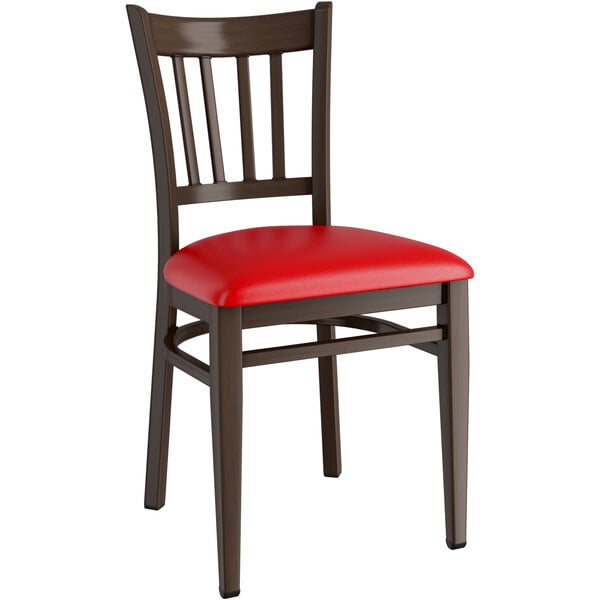 Lancaster Table & Seating Spartan Series Metal Slat Back Chair with Walnut Wood Grain Finish and Red Vinyl Seat Outlet ✔️ LT&S Spartan Series Lancaster Table & Seating Spartan Series Metal Slat Back Chair With Walnut Wood Grain Finish And Red Vinyl Seat ???? -Lancaster Shop unnamed file 2837