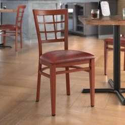 Best reviews of 🌟 LT&S Spartan Series Lancaster Table & Seating Spartan Series Metal Window Back Chair With Mahogany Wood Grain Finish And Burgundy Vinyl Seat ✔️