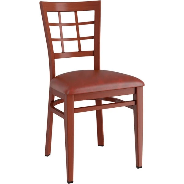 Best reviews of 🌟 LT&S Spartan Series Lancaster Table & Seating Spartan Series Metal Window Back Chair With Mahogany Wood Grain Finish And Burgundy Vinyl Seat ✔️ - Image 2