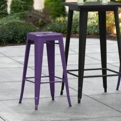 Flash Sale 🎁 LT&S Alloy Series Lancaster Table & Seating Alloy Series Purple Stackable Metal Indoor / Outdoor Industrial Barstool With Drain Hole Seat 🌟