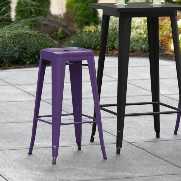 Flash Sale ???? LT&S Alloy Series Lancaster Table & Seating Alloy Series Purple Stackable Metal Indoor / Outdoor Industrial Barstool With Drain Hole Seat ???? 3 Flash Sale ???? LT&S Alloy Series Lancaster Table & Seating Alloy Series Purple Stackable Metal Indoor / Outdoor Industrial Barstool With Drain Hole Seat ????