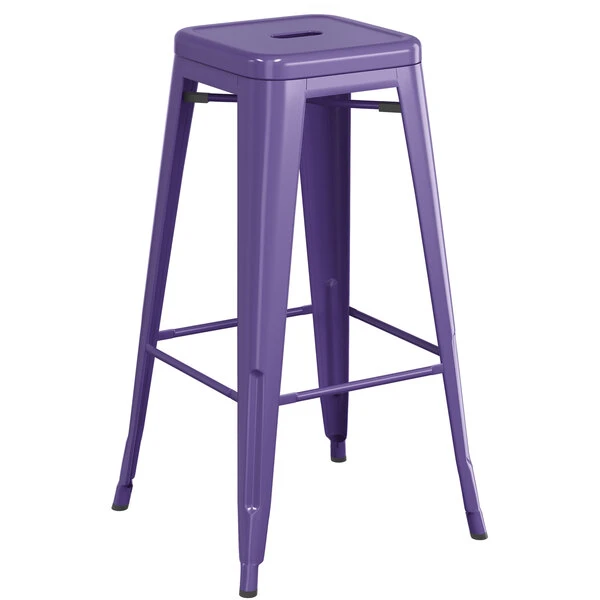 Flash Sale 🎁 LT&S Alloy Series Lancaster Table & Seating Alloy Series Purple Stackable Metal Indoor / Outdoor Industrial Barstool With Drain Hole Seat 🌟 - Image 2