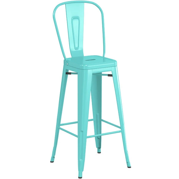 Wholesale 🎉 LT&S Alloy Series Lancaster Table & Seating Alloy Series Seafoam Metal Indoor / Outdoor Industrial Cafe Barstool With Vertical Slat Back And Drain Hole Seat 🥰 - Image 2