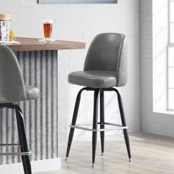 Promo 🛒 Lancaster Table & Seating Gray Barstool With 18" Wide Bucket Seat ⌛