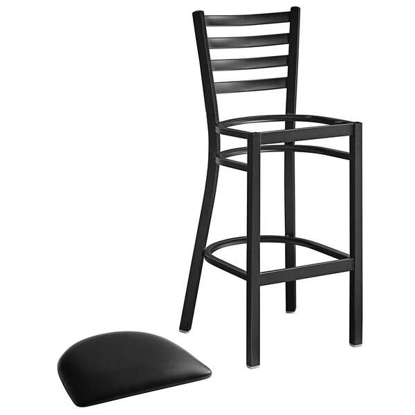 Coupon ⌛ Lancaster Table & Seating Black Frame Ladder Back Bar Height Chair With Black Padded Seat 😀 - Image 4