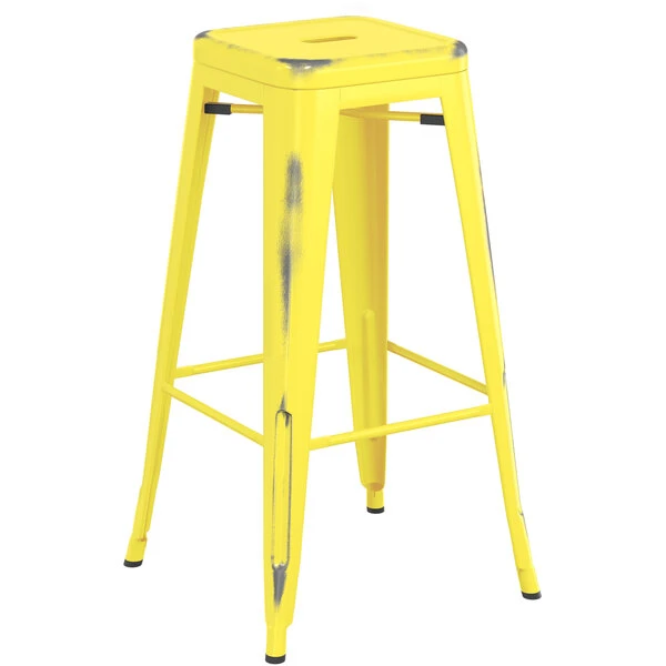 Wholesale ๐ LT&S Alloy Series Lancaster Table & Seating Alloy Series Distressed Yellow Stackable Metal Indoor / Outdoor Industrial Barstool With Drain Hole Seat ๐ - Image 2