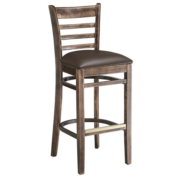 Discount 😍 Lancaster Table & Seating Vintage Ladder Back Bar Height Chair With Dark Brown Padded Seat 🎉 - Image 2