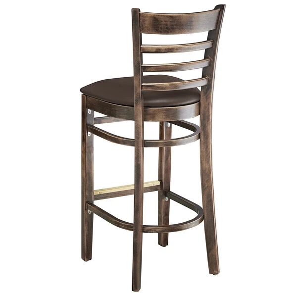 Discount 😍 Lancaster Table & Seating Vintage Ladder Back Bar Height Chair With Dark Brown Padded Seat 🎉 - Image 3