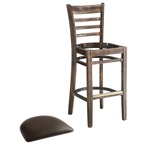 Discount 😍 Lancaster Table & Seating Vintage Ladder Back Bar Height Chair With Dark Brown Padded Seat 🎉 - Image 4