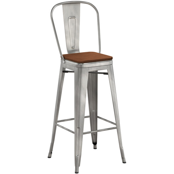 Brand new ✔️ LT&S Alloy Series Lancaster Table & Seating Alloy Series Clear ???? Coated Metal Indoor Industrial Cafe Bar Height Stool With Vertical Slat Back And Walnut Wood Seat ❤️ 4 Brand new ✔️ LT&S Alloy Series Lancaster Table & Seating Alloy Series Clear ???? Coated Metal Indoor Industrial Cafe Bar Height Stool With Vertical Slat Back And Walnut Wood Seat ❤️ - Image 2