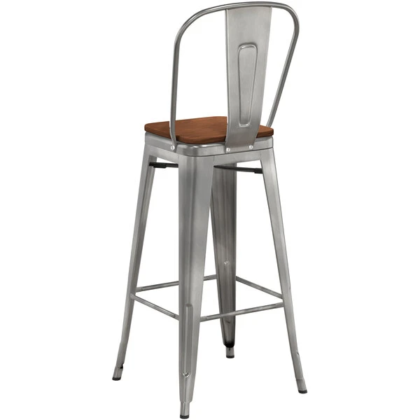Brand new ✔️ LT&S Alloy Series Lancaster Table & Seating Alloy Series Clear 🧥 Coated Metal Indoor Industrial Cafe Bar Height Stool With Vertical Slat Back And Walnut Wood Seat ❤️ - Image 3