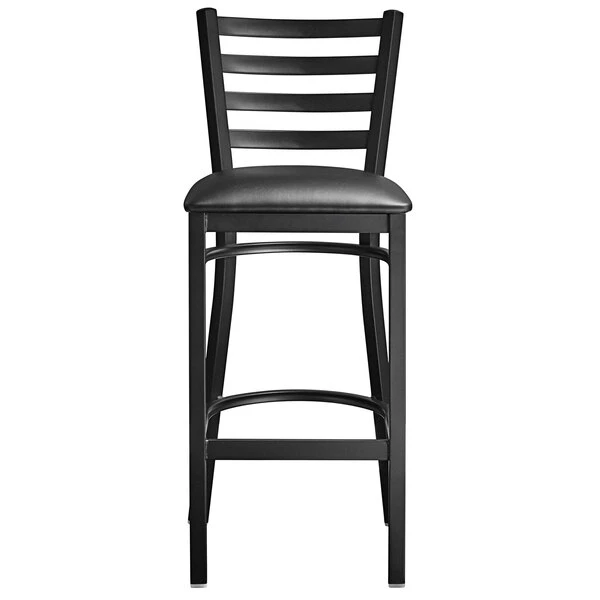 Coupon ⌛ Lancaster Table & Seating Black Frame Ladder Back Bar Height Chair With Black Padded Seat 😀 - Image 5