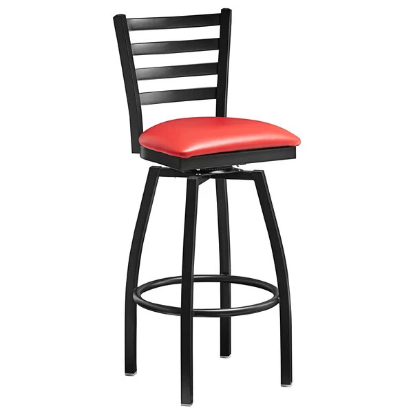 Top 10 ๐งจ Lancaster Table & Seating Black Top Frame Ladder Back Swivel Bar Height Chair With Red Padded Seat ๐ - Image 2