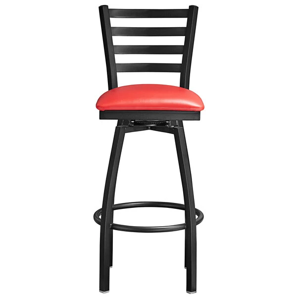 Top 10 ๐งจ Lancaster Table & Seating Black Top Frame Ladder Back Swivel Bar Height Chair With Red Padded Seat ๐ - Image 4