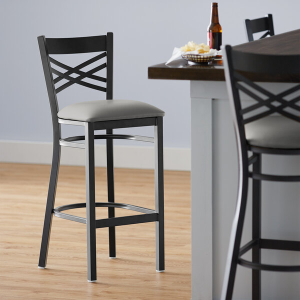 Lancaster Table & Seating Black Cross Back Bar Height Chair with Light Gray Padded Seat Cheap ???? Lancaster Table & Seating Black Cross Back Bar Height Chair With Light Gray Padded Seat ???? -Lancaster Shop unnamed file 354