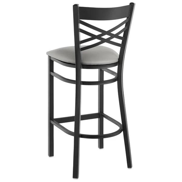 Cheap ๐ Lancaster Table & Seating Black Cross Back Bar Height Chair With Light Gray Padded Seat ๐ - Image 3