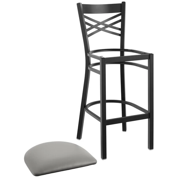 Cheap ๐ Lancaster Table & Seating Black Cross Back Bar Height Chair With Light Gray Padded Seat ๐ - Image 4