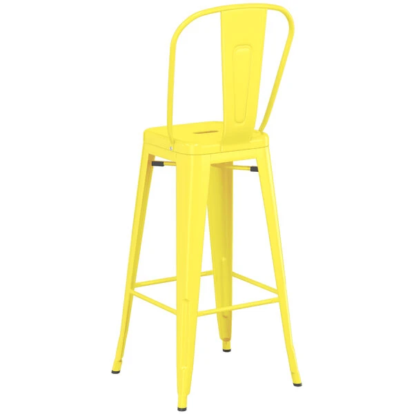 Buy โ LT&S Alloy Series Lancaster Table & Seating Alloy Series Yellow Metal Indoor / Outdoor Industrial Cafe Barstool With Vertical Slat Back And Drain Hole Seat ๐ - Image 3