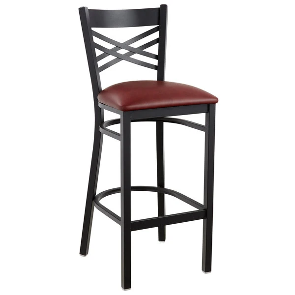Best deal 😀 Lancaster Table & Seating Cross Back Bar Height Black Chair With Burgundy Vinyl Seat 👍 - Image 2