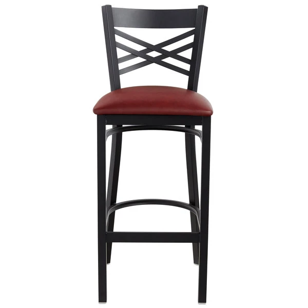 Best deal 😀 Lancaster Table & Seating Cross Back Bar Height Black Chair With Burgundy Vinyl Seat 👍 - Image 5