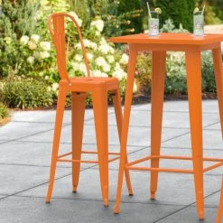 Best reviews of ๐ LT&S Alloy Series Lancaster Table & Seating Alloy Series Orange Metal Indoor / Outdoor Industrial Cafe Barstool With Vertical Slat Back And Drain Hole Seat ๐คฉ