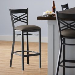 Best Sale ???? Lancaster Table & Seating Black Cross Back Bar Height Chair With Taupe Padded Seat ????