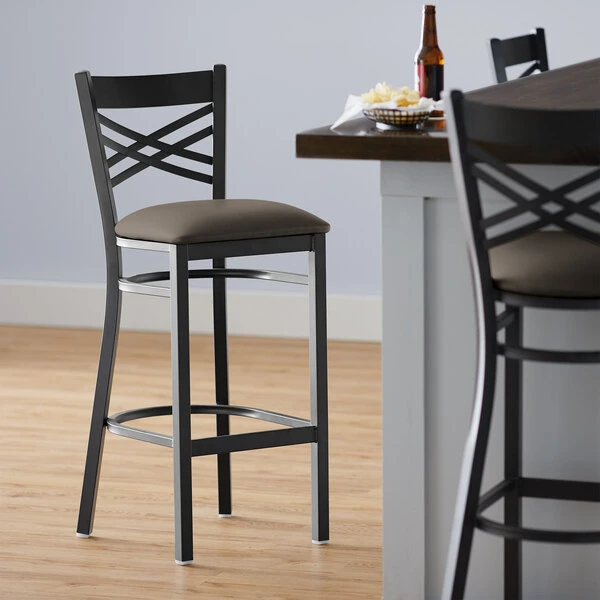 Best Sale 🔔 Lancaster Table & Seating Black Cross Back Bar Height Chair With Taupe Padded Seat 🔥