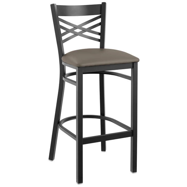 Best Sale 🔔 Lancaster Table & Seating Black Cross Back Bar Height Chair With Taupe Padded Seat 🔥 - Image 2